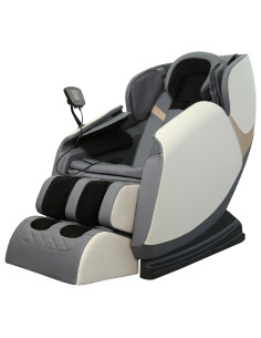 SOLARIA Fotel z Masażem Podgrzewany Krem/Popiel | Eco Skóra, Ekran, Głośniki