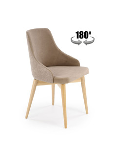 MALAGA Krzesło Beżowe, Obracane 180°, Drewniane Nogi | Wygodne i Stylowe