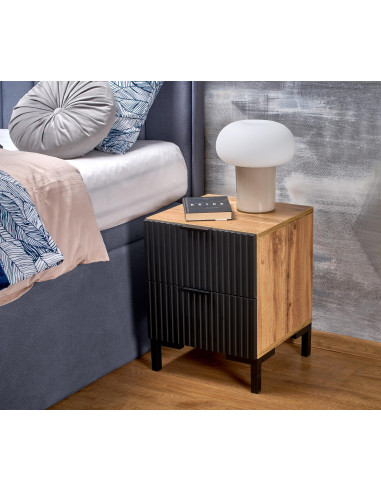 NELA Szafka Nocna | Dąb Craft Czarny, Stylowy Design 40/40/52 cm