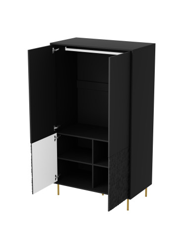 BULLET S-1 Szafa Czarna z półkami | Fronty MDF Nogi Złote, Nowoczesny Design