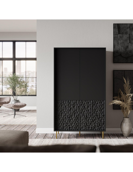 BULLET S-1 Szafa Czarna z półkami | Fronty MDF Nogi Złote, Nowoczesny Design