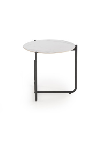 ACUNA Ława Okrągła Spiek Biały Marmur Fi50cm Czarna Podstawa - Modna Forma