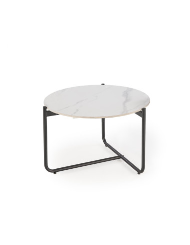 ACUNA Ława Okrągła Spiek Biały Marmur Fi60cm Czarna Podstawa - Modna Forma