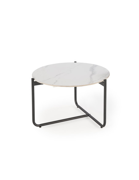 ACUNA Ława Okrągła Spiek Biały Marmur Fi60cm Czarna Podstawa - Modna Forma