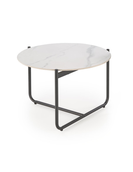 ACUNA Ława Okrągła Spiek Biały Marmur Fi60cm Czarna Podstawa - Modna Forma