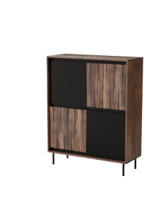 SWING KM-2 Komoda Orzechowo-Czarna | 4-drzwiowa | Nogi Stalowe Czarne