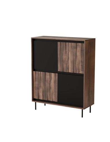 SWING KM-2 Komoda Orzechowo-Czarna | 4-drzwiowa | Nogi Stalowe Czarne