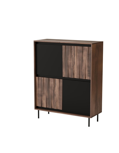 SWING KM-2 Komoda Orzechowo-Czarna | 4-drzwiowa | Nogi Stalowe Czarne