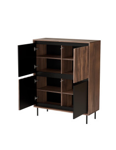 SWING KM-2 Komoda Orzechowo-Czarna | 4-drzwiowa | Nogi Stalowe Czarne 2