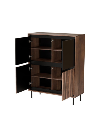 SWING KM-2 Komoda Orzechowo-Czarna | 4-drzwiowa | Nogi Stalowe Czarne