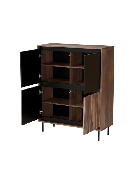 SWING KM-2 Komoda Orzechowo-Czarna | 4-drzwiowa | Nogi Stalowe Czarne