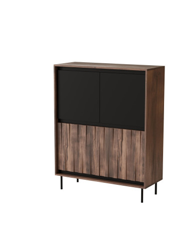 SWING KM-2 Komoda Orzechowo-Czarna | 4-drzwiowa | Nogi Stalowe Czarne