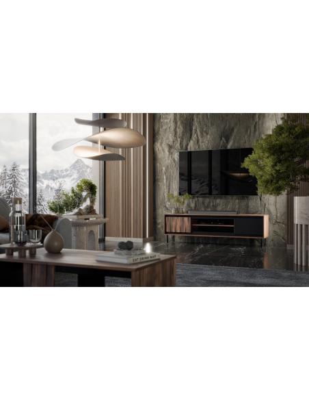 SWING RTV-1 Stolik 2-drzwiowy | Orzechowo-Czarny | Nogi Stalowe Czarne