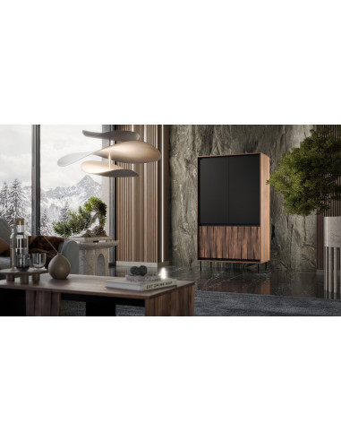 SWING S-1 Szafa 4-drzwiowa | Orzechowo-Czarna | Nogi Stalowe Czarne