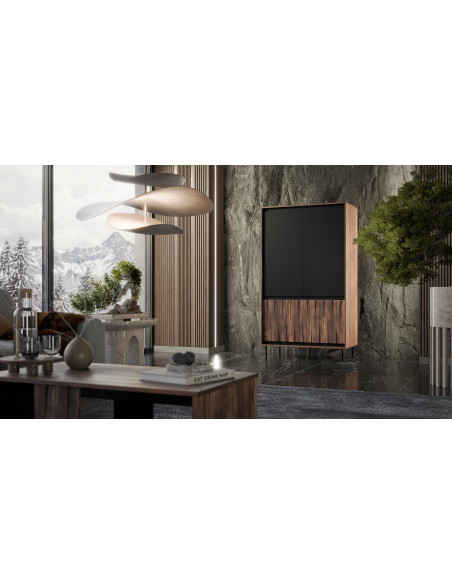 SWING S-1 Szafa 4-drzwiowa | Orzechowo-Czarna | Nogi Stalowe Czarne