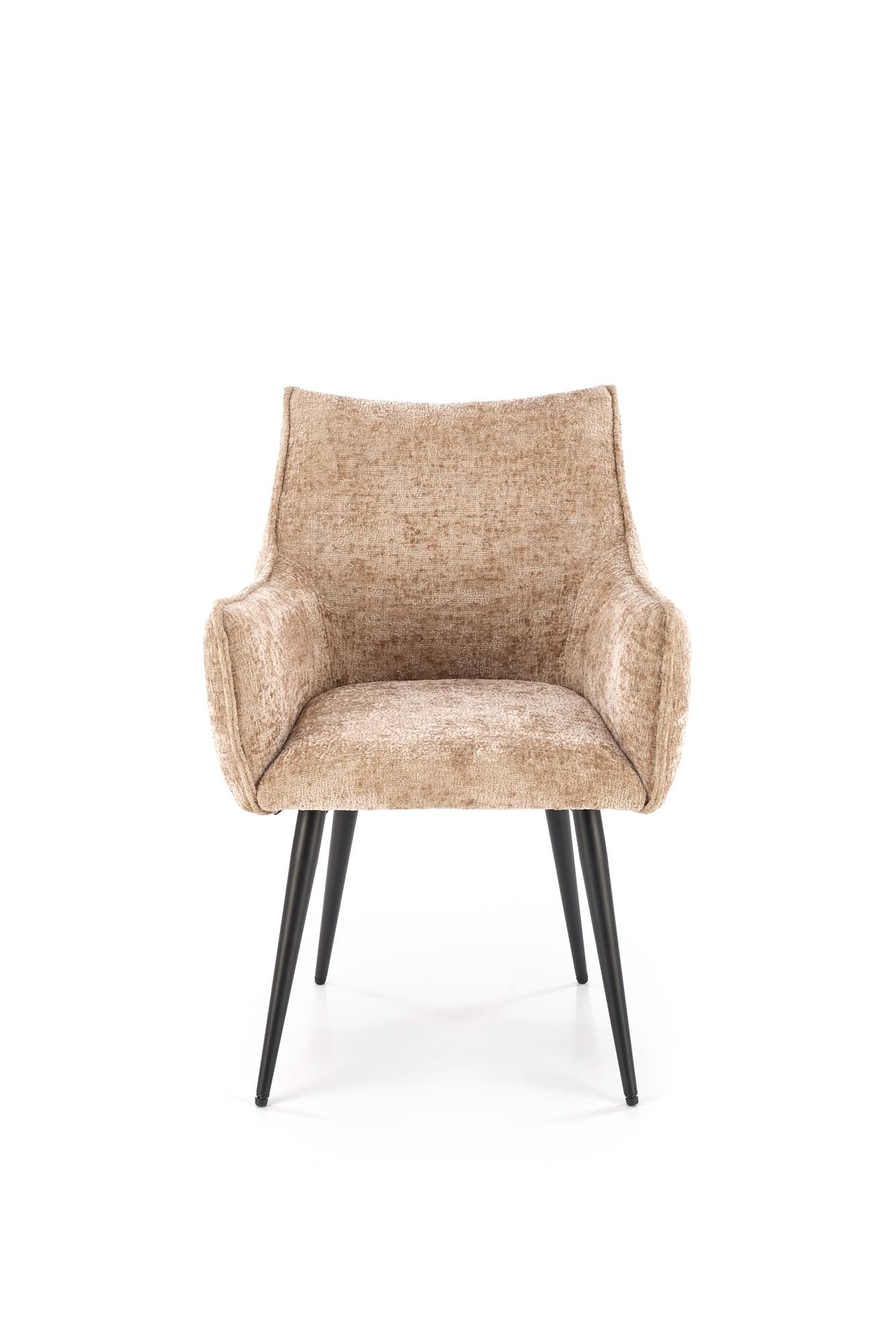 Beżowe krzesło K559 z tapicerowanym siedziskiem i stalowymi nogami – widok z przodu.
