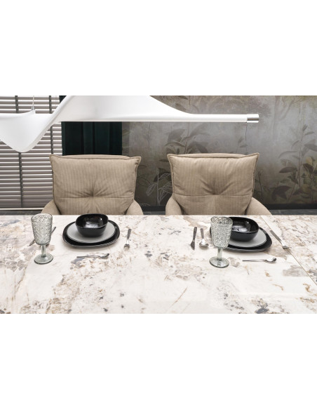 FERNANDO Stół Rozkładany 160-240cm Spiek Biały Marmur - Designerska Podstawa