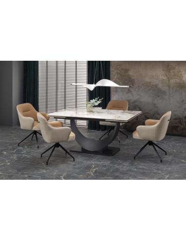 FERNANDO Stół Rozkładany 160-240cm Spiek Biały Marmur - Designerska Podstawa