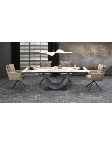 FERNANDO Stół Rozkładany 160-240cm Spiek Biały Marmur - Designerska Podstawa