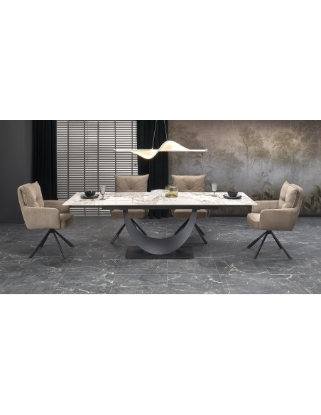 FERNANDO Stół Rozkładany 160-240cm Spiek Biały Marmur - Designerska Podstawa