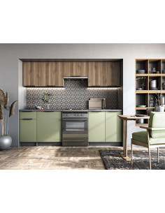 KSENIA 240 cm Kuchnia Jasny Orzech/Pistacja/Antracyt | Gazowe Podnośniki