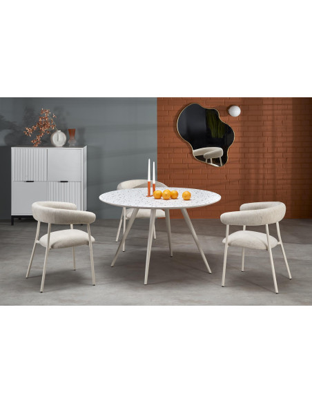 ARAMIS Stół Okrągły 120/76/68 cm | Blat Lastryko, Nogi Stalowe Białe