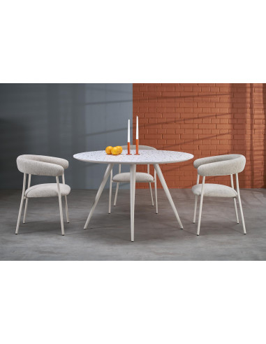 ARAMIS Stół Okrągły 120/76/68 cm | Blat Lastryko, Nogi Stalowe Białe