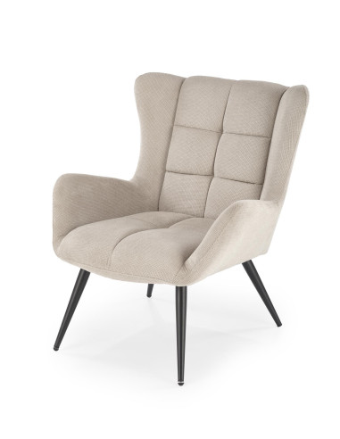 BYRON Fotel Wypoczynkowy USZAK Beżowy | Pikowany, Nogi Stalowe Czarne