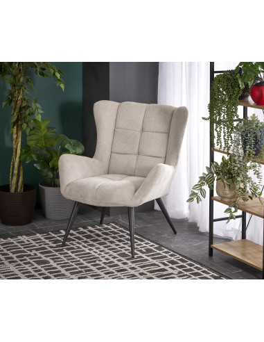 BYRON Fotel Wypoczynkowy USZAK Beżowy | Pikowany, Nogi Stalowe Czarne