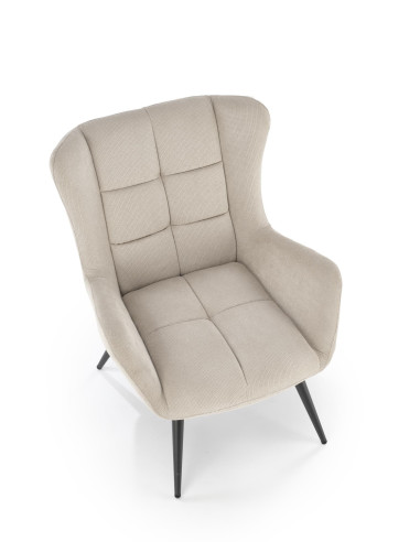 BYRON Fotel Wypoczynkowy USZAK Beżowy | Pikowany, Nogi Stalowe Czarne