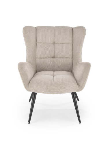 BYRON Fotel Wypoczynkowy USZAK Beżowy | Pikowany, Nogi Stalowe Czarne