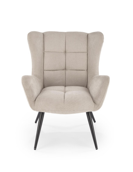 BYRON Fotel Wypoczynkowy USZAK Beżowy | Pikowany, Nogi Stalowe Czarne