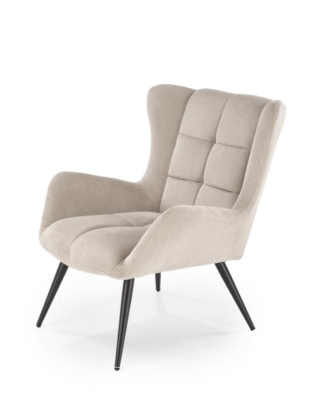 BYRON Fotel Wypoczynkowy USZAK Beżowy | Pikowany, Nogi Stalowe Czarne