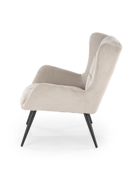 BYRON Fotel Wypoczynkowy USZAK Beżowy | Pikowany, Nogi Stalowe Czarne