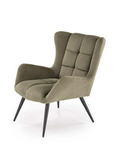 BYRON Fotel Wypoczynkowy USZAK Oliwkowy | Pikowany, Nogi Stalowe Czarne