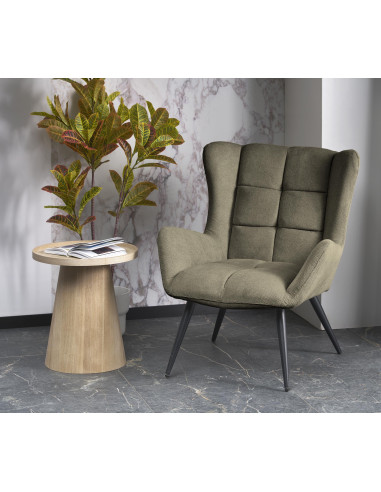 BYRON Fotel Wypoczynkowy USZAK Oliwkowy | Pikowany, Nogi Stalowe Czarne