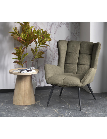 BYRON Fotel Wypoczynkowy USZAK Oliwkowy | Pikowany, Nogi Stalowe Czarne