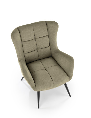 BYRON Fotel Wypoczynkowy USZAK Oliwkowy | Pikowany, Nogi Stalowe Czarne