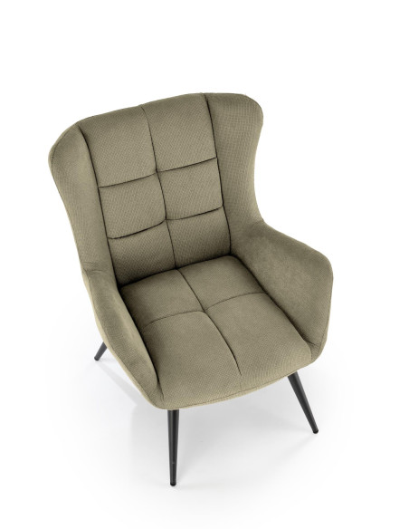 BYRON Fotel Wypoczynkowy USZAK Oliwkowy | Pikowany, Nogi Stalowe Czarne