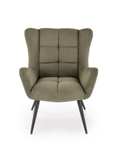 BYRON Fotel Wypoczynkowy USZAK Oliwkowy | Pikowany, Nogi Stalowe Czarne