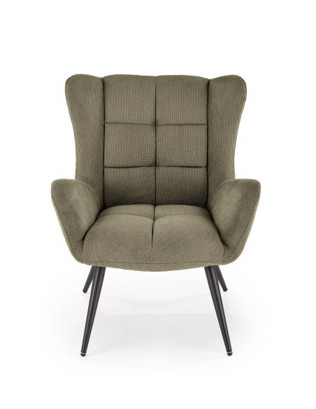 BYRON Fotel Wypoczynkowy USZAK Oliwkowy | Pikowany, Nogi Stalowe Czarne