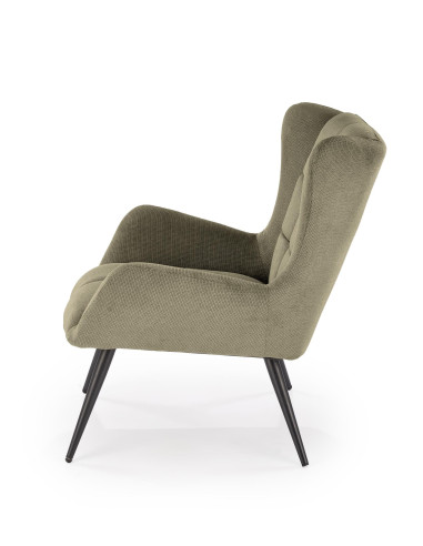 BYRON Fotel Wypoczynkowy USZAK Oliwkowy | Pikowany, Nogi Stalowe Czarne