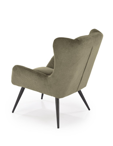 BYRON Fotel Wypoczynkowy USZAK Oliwkowy | Pikowany, Nogi Stalowe Czarne