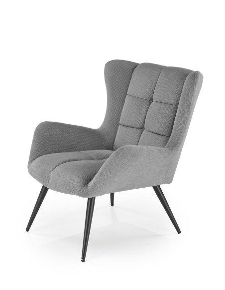 BYRON Fotel Wypoczynkowy USZAK Popielaty | Pikowany, Nogi Stalowe Czarne