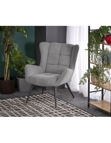 BYRON Fotel Wypoczynkowy USZAK Popielaty | Pikowany, Nogi Stalowe Czarne