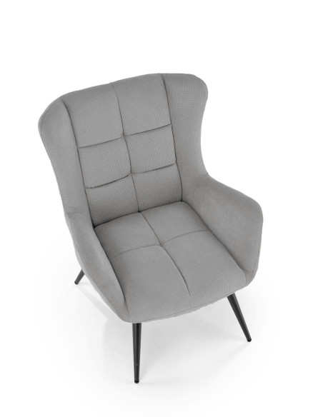 BYRON Fotel Wypoczynkowy USZAK Popielaty | Pikowany, Nogi Stalowe Czarne