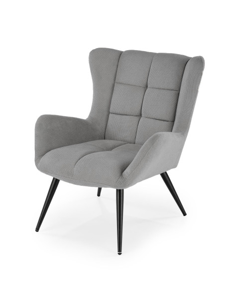 BYRON Fotel Wypoczynkowy USZAK Popielaty | Pikowany, Nogi Stalowe Czarne