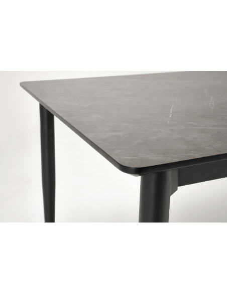 CHARLES Stół Rozkładany 180-260 cm MDF Popielaty Marmur Nogi Stalowe Czarne