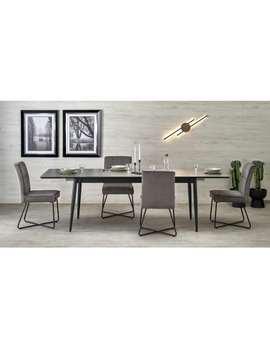 CHARLES Stół Rozkładany 180-260 cm MDF Popielaty Marmur Nogi Stalowe Czarne