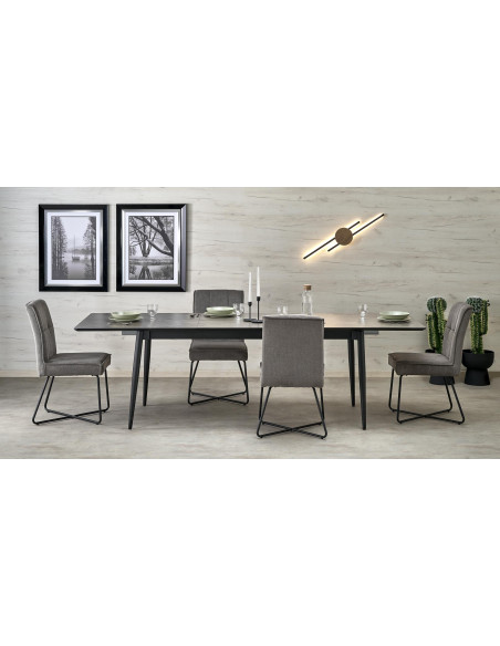 CHARLES Stół Rozkładany 180-260 cm MDF Popielaty Marmur Nogi Stalowe Czarne